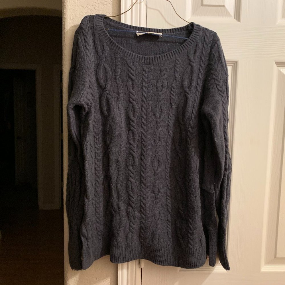LOFT grey cable long sleeve pull over sweater S